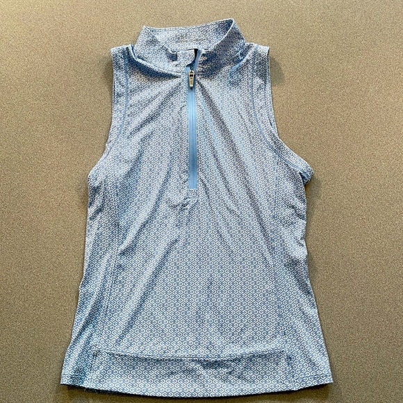 Greyson Women’s Halley Sleeveless Quarter-Zip Size XS in Sky Blue & White Print - Picture 1 of 6